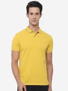 Greenfibre Men Yellow Polo Collar Slim Fit T-shirt