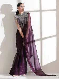 Swtantra Burgundy Solid Saree