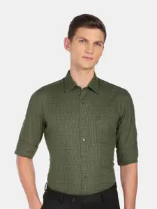 Arrow New York Men Slim Fit Grid Tattersall Checked Cotton Formal Shirt