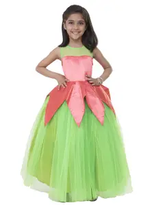 Samsara Couture Girls Green & Red Net Gown Dress