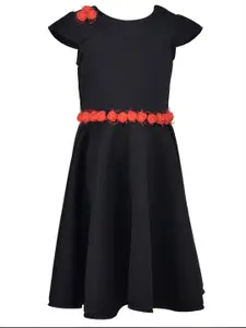 Samsara Couture Black Applique Fit and Flare Net Dress
