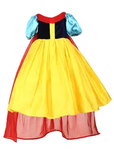 Samsara Couture Girls Yellow and Red Colourblocked Net A-Line Maxi Dress