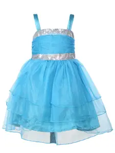 Samsara Couture Girls Blue Sequined Fit and Flare Dress