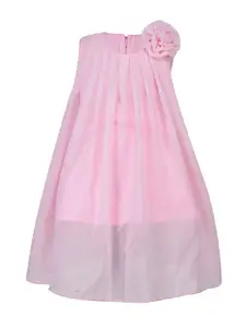 Samsara Couture Girls Pink Applique Net A-Line Dress