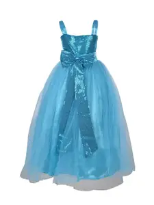 Samsara Couture Girls Turquoise Blue Embellished Net Maxi Cotton Dress