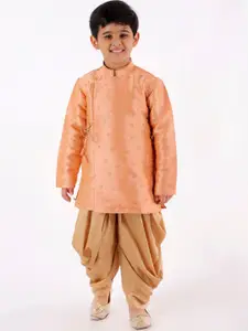 VASTRAMAY Boys Peach-Coloured Angrakha Kurta with Dhoti Pants
