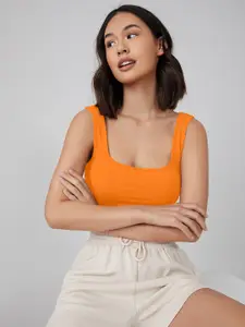 AAHWAN Women Orange Solid Fitted Crop Top