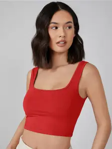 AAHWAN Women Red Solid Fitted Crop Top
