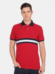 Arrow Sport Men Red & White Striped Polo Collar T-shirt