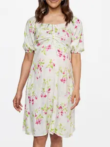 AND White & Pink Floral Printed Pure Cotton Maternity A-Line Dress