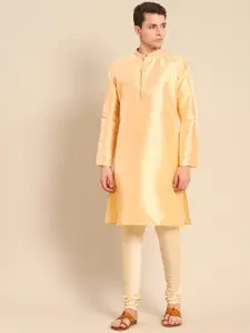 KISAH Men Yellow Solid Kurta with Churidar
