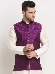 KRAFT INDIA Men Purple Jacquard Woven Design Jacket