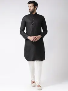 KISAH Men Black Cotton Solid Kurta