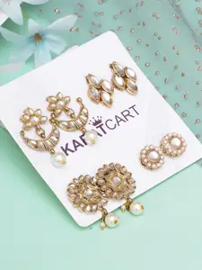 KARATCART Gold-Toned & White Set of 4 Classic Studs Earrings