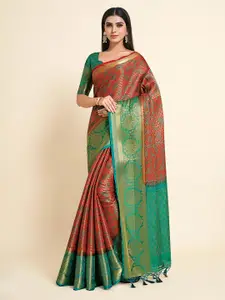 MIMOSA Maroon & Green Floral Art Silk Kanjeevaram Saree
