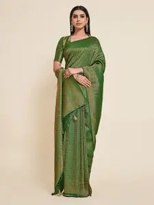 MIMOSA Green & Gold Toned Woven Design Zari Art Silk Kanjeevaram Saree