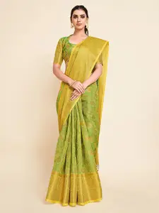 MIMOSA Yellow And Green Woven Design Zari Art Silk Kanjeevaram Saree