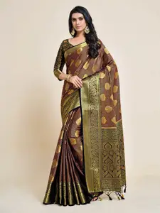 MIMOSA Black And Gold Toned Woven Design Zari Art Silk Kanjeevaram Saree