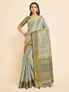 MIMOSA Grey & Blue Floral Zari Art Silk Kanjeevaram Saree