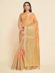 MIMOSA Off White & Gold-Toned Floral Zari Art Silk Kanjeevaram Saree