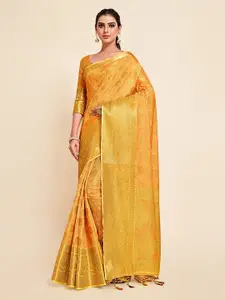 MIMOSA Mustard Yellow  & Gold Floral Zari Art Silk Kanjeevaram Saree