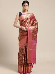 MIMOSA Maroon & Purple Ethnic Motifs Zari Art Silk Kanjeevaram Saree