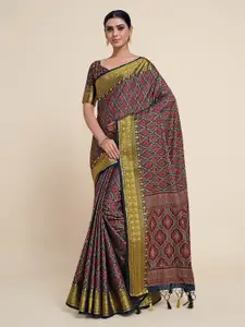 MIMOSA Black & Pink Woven Design Zari Art Silk Kanjeevaram Saree
