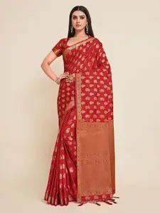 MIMOSA Red & Gold-Toned Paisley Zari Art Silk Kanjeevaram Saree