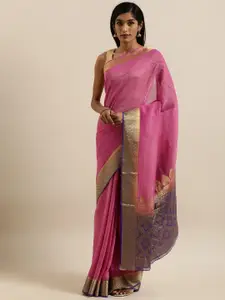MIMOSA Pink & Blue Zari Art Silk Kanjeevaram Saree