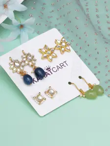 KARATCART Set of 4 Blue & Green Gold Plated Classic Studs Earrings