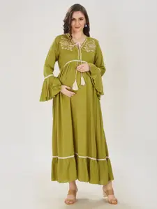 Mom For Sure by Ketki Dalal Women Embroidered Tie-Up Neck Maternity Cum Nursing Maxi Dress