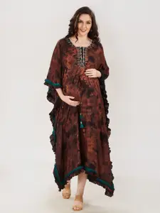 Mom For Sure by Ketki Dalal Women Brown & Black Tie and Dye Maternity Kaftan Dress
