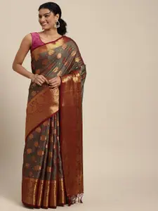 MIMOSA Purple & Green Woven Design Zari Art Silk Kanjeevaram Saree
