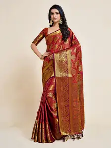 MIMOSA Purple & Orange Woven Design Zari Art Silk Kanjeevaram Saree