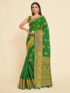 MIMOSA Green & Gold-Toned Woven Design Zari Mysore Silk Saree