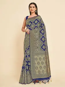 MIMOSA Navy Blue & Gold-Toned Woven Design Zari Art Silk Kanjeevaram Saree