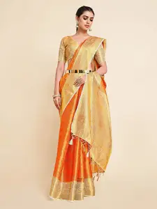 MIMOSA Orange & Yellow Woven Design Zari Art Silk Kanjeevaram Saree