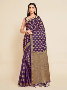 MIMOSA Violet & Gold Woven Design Zari Art Silk Kanjeevaram Saree