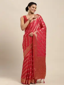 MIMOSA Pink & Gold-Toned Ethnic Motifs Zari Art Silk Kanjeevaram Saree