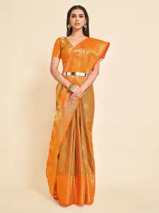 MIMOSA Orange & Gold-Toned Ethnic Motifs Zari Art Silk Kanjeevaram Saree