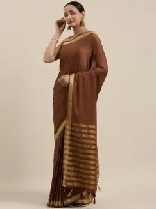 MIMOSA Brown & Gold-Toned Paisley Zari Mysore Silk Saree