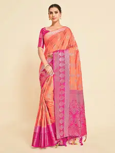 MIMOSA Orange & Pink Woven Design Zari Art Silk Kanjeevaram Saree