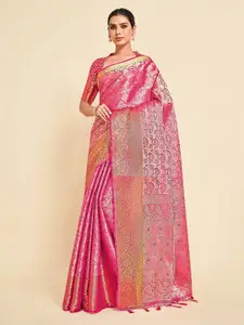 MIMOSA Pink & Silver-Toned Floral Art Silk Kanjeevaram Saree
