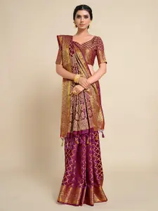 MIMOSA Purple & Gold-Toned Floral Art Silk Kanjeevaram Saree