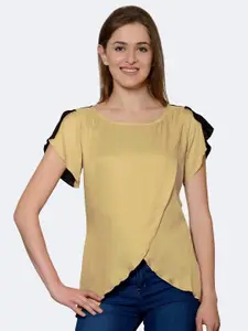 PATRORNA Women Gold And Black Flared Sleeves Layered Wrap Top