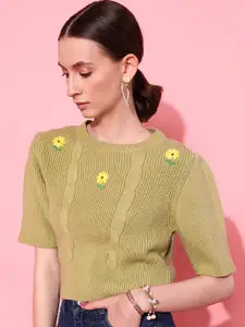 STREET 9 Women Green Floral Sweater