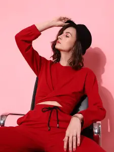 STREET 9 Women Charming Red Solid Sweatshirt