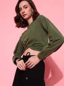 STREET 9 Women Lovely Olive Solid Sweatshirt