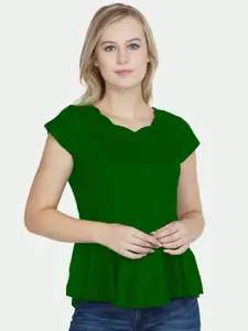 PATRORNA Women Green Extended Sleeves Peplum Top