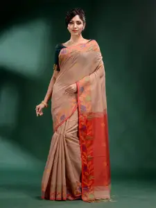 Charukriti Beige And Red Woven Design Zari Tissue Saree